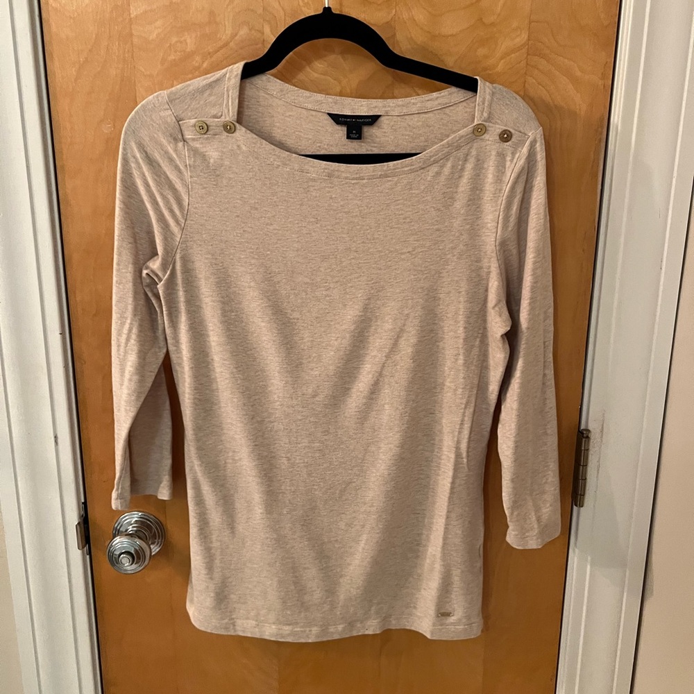 Tan Tommy Hilfiger top with gold embellishments medium